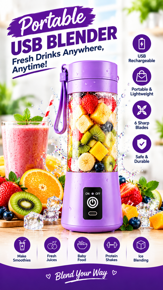 Portable USB Rechargeable Blender | 6-Blade Smoothie & Juice Maker